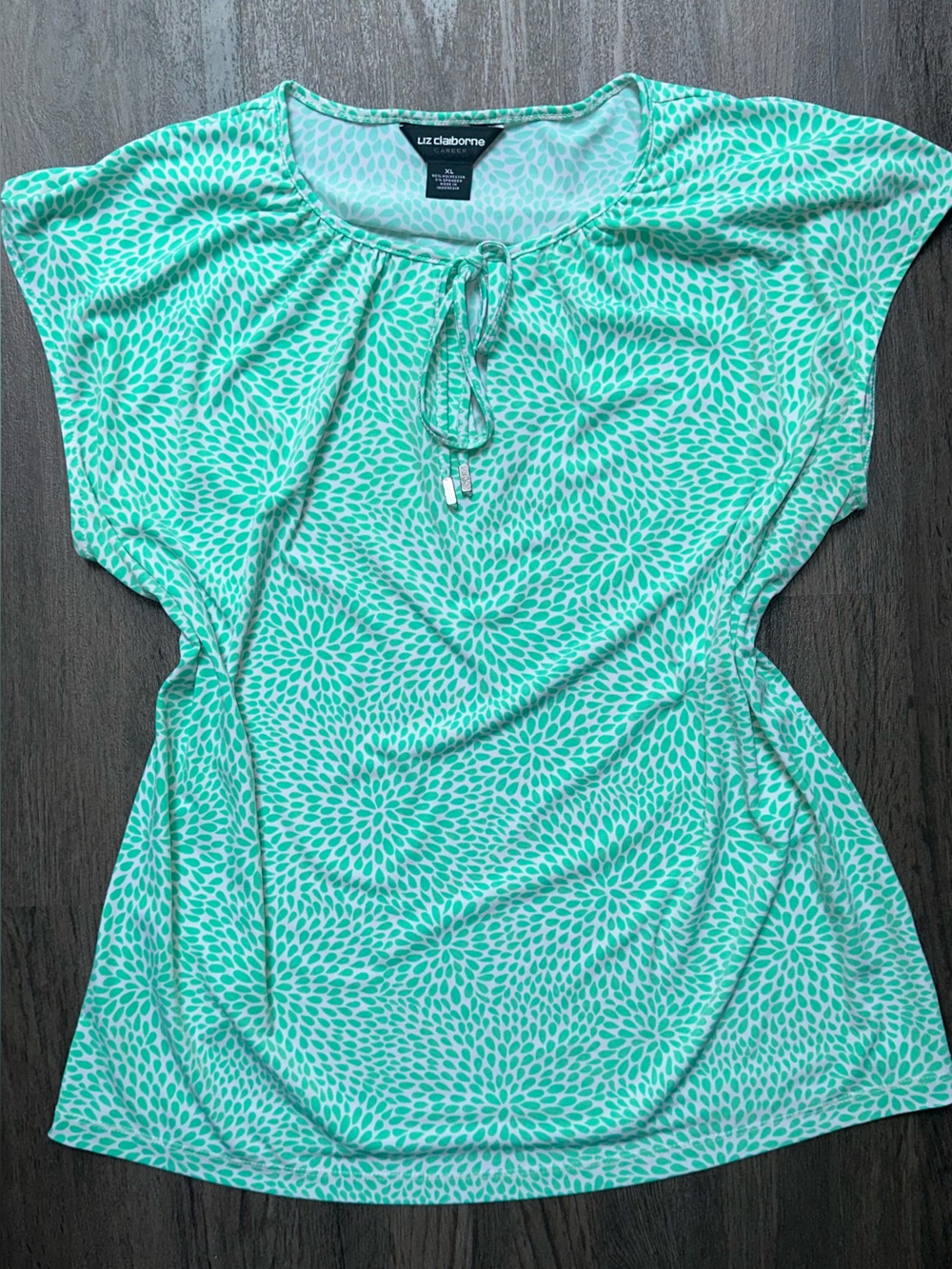 Liz Claiborne Minty Green & White Floral Tie-Neck Sleeveless Blouse/Tank -Size X